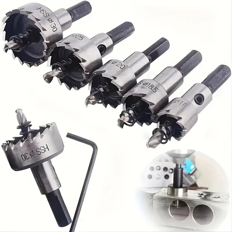 Imagem do Kit 5 Brocas Serra Copo Metal Aco Ferro 16 30mm Jogo Completo Ferramentas De Perfuracao