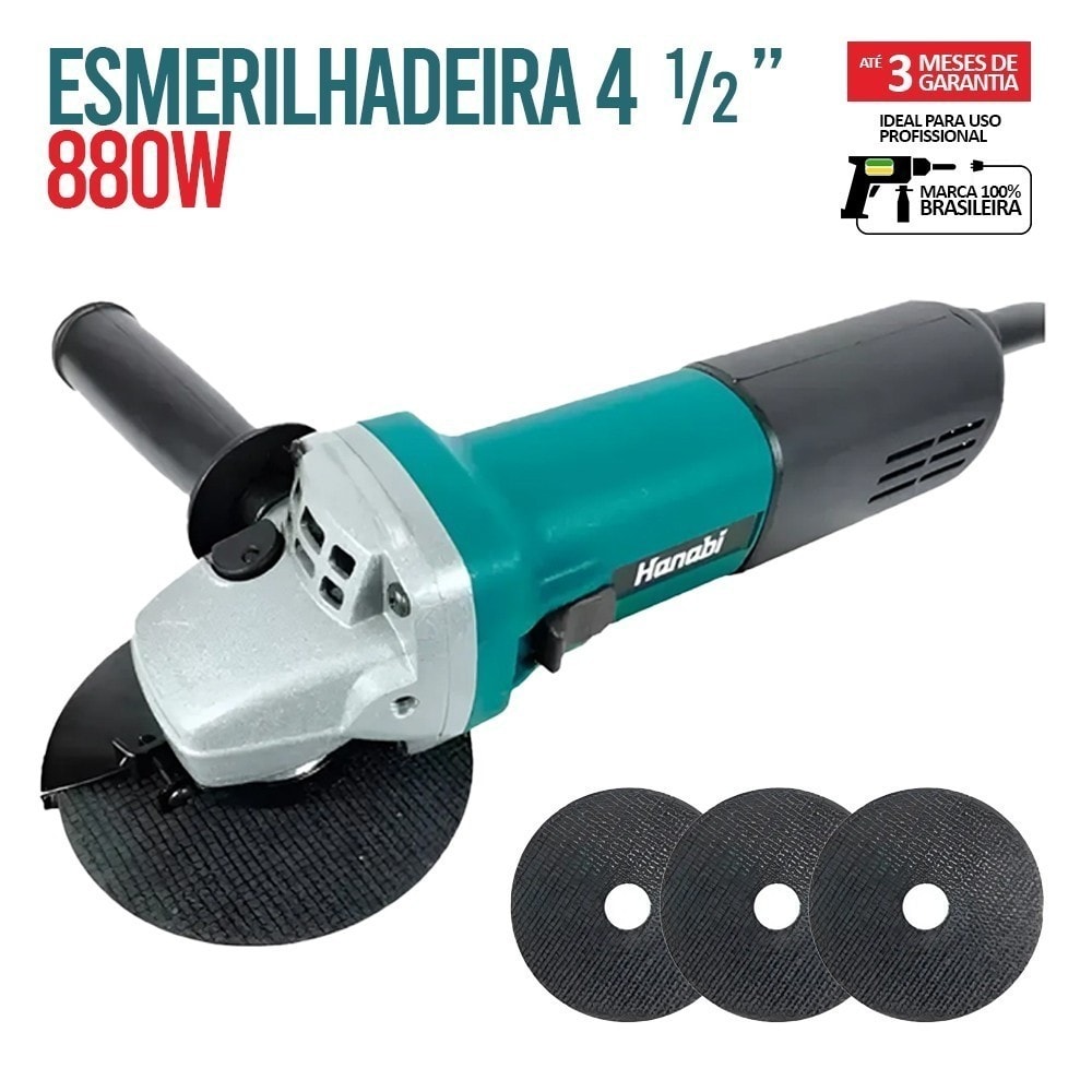 Imagem do Hanabi Esmerilhadeira Lixadeira Angular Hanabi 115mm 880w Profissional Cor Azul Petroleo Frequencia 60 Hz
