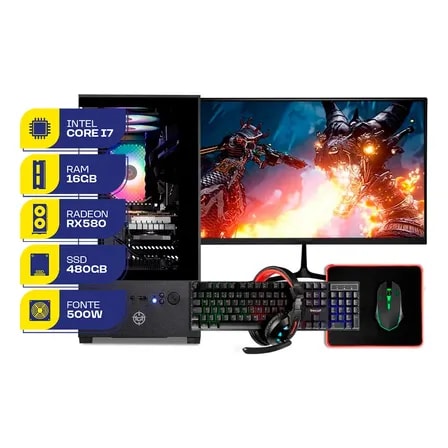 Imagem do Pc Gamer Completo Mcl Intel I7 Rx 580 16gb Ram Ssd 480gb 480 Gb 16 Gb Rx 580 8gb