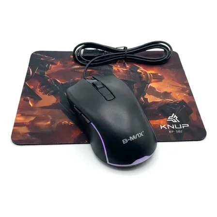 Imagem do Kit Mouse Gamer 3600 Dpi Led Rgb Usb E Mousepad Estampado Preto