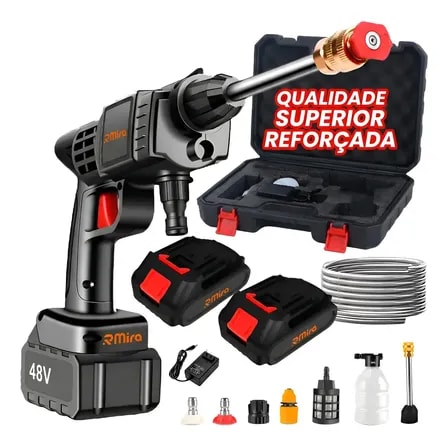 Imagem do Lava Jato Alta Pressao Profissional Portatil 40 Bar 435psi Rmira Lavadora Alta Pressao Portatil A Bateria 21v Kit 2 Bateria 6000mah Bomba De Lava Preto 127 220v 50 60