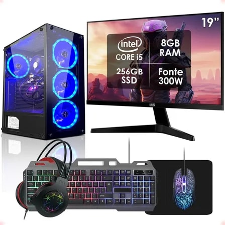 Imagem do Gamer Pc Completo Intel I5 8gb Ssd 256gb Monitor 19 300w L2f 256 Gb 8 Gb Intel Hd Graphics