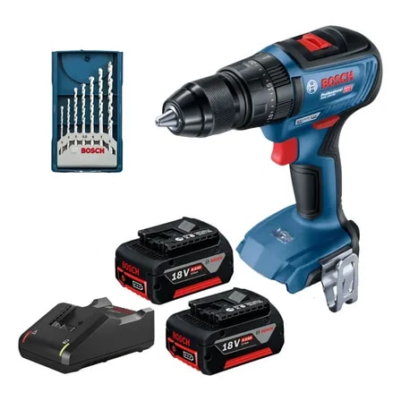 Imagem do Paraf Furadeira Impacto Gsb 18v 50 Bat 7 Brocas X Line Bosch Azul 127 220v