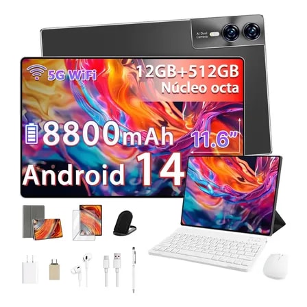 Imagem do Tablet Android Tab Kit Completo S12 Ram 12 Gb 512 Gb 11 6 Full Hd Wifi 2 4 4g 5g Dual Sim Bateria 8800mah Com Chip Caneta Teclado E Mouse Para Estudos E Trabalho Roblox Youtube 2 Em 1 Cor Cinza