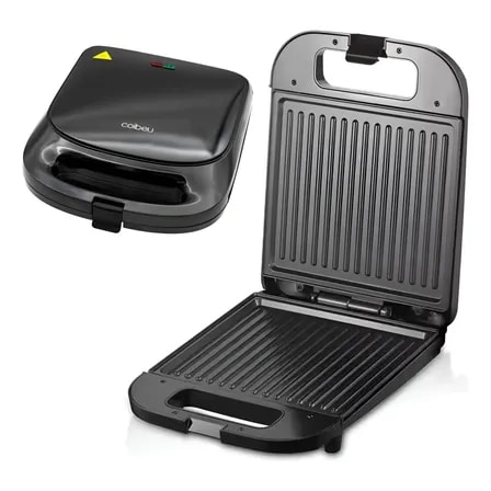 Imagem do Sanduicheira Eletrica Grill Grande Multiuso Carnes Sanduiches Linguica 110v Potente 1400w Preta Inox Antiaderente Preto 110v