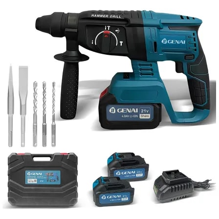 Imagem do Martelete Perfurador Iigenai C 2 Baterias Lithium 21v Preto Preto 127 220v 50hz 60hz