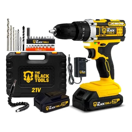Imagem do Parafusadeira Furadeira Impacto 2 Baterias 21v Maleta Kit Preto 127 220v 50 60hz