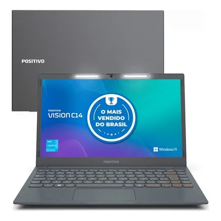 Imagem do Notebook Positivo Vision C14 Lumina Bar Celeron 8gb 128gb Emmc Tela 14 Polegadas Hd Antirreflexo Windows 11 Tecla Link Cinza