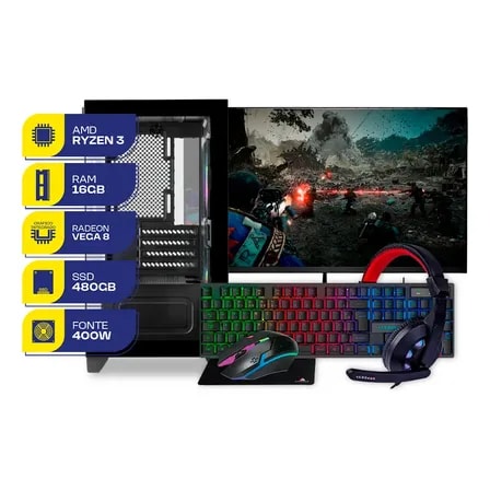 Imagem do Pc Gamer Completo Mcl Ryzen 3 3200g 16gb Ddr4 Ssd 480gb 480 Gb 16 Gb Radeon Vega 8 Graphics