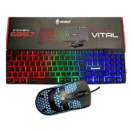 Imagem do Kit Gamer Vital Eg57 Evolut Rainbow Lancamento Teclado Mouse Preto