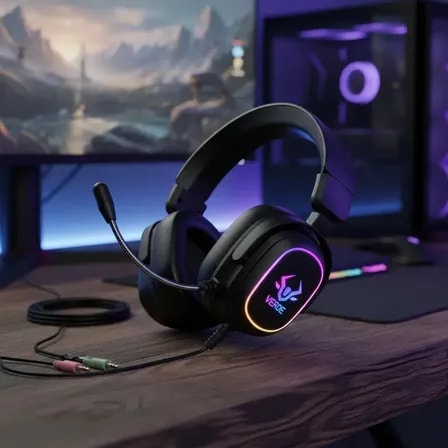 Imagem do Headset Gamer Com Microfone Rgb E Audio Estereo Cancelamento De Ruido Conexao Fio Compativel Com Pc Notebook Mac Ps4 Ps5 Psp E Xbox One Antigo