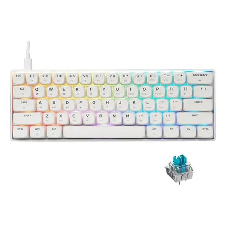 Imagem do Teclado Mecanico 60 Switch Red Hot Swaprgb Gamer Branco Switch Azuis Ingles Us