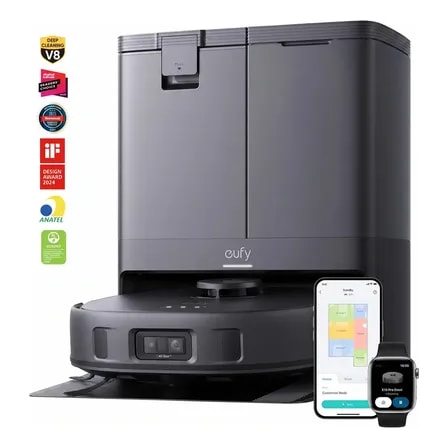 Imagem do Robo Aspirador Eufy X10 Pro 4 Em 1 Succao 8000pa Ia Evita Obstaculos Mapeamento Ai Map 3 0 Lava Seca Esvazia E Preto