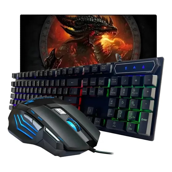 Imagem do Kit Teclado Gamer Semi Mecanico Led Rgb Mouse Mouse Pad Preto