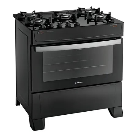 Imagem do Fogao 5 Bocas Atlas Atenas Glass Preto A Gas Com Mesa De Vidro E Mega Chama Bivolt 127 220v