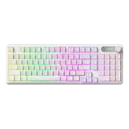 Imagem do Teclado Gamer E Escritorio Com Fio Furycube Ip98 Rgb Com Botao Giratorio A Prova Dagua Cor Branca Com Contornos Ingles Internacional