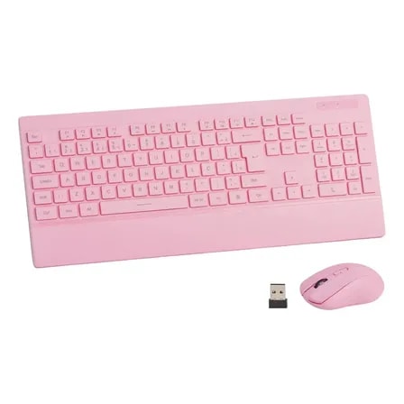 Imagem do Kit Combo Teclado E Mouse Sem Fio Perifericos Pc Rosa Victsing Layout Abnt2 Portugues Com Receptor Usb De 2 4 Ghz Construcao Duravel Compativel Com Pc E Mac Com Apoio Para O Pulso Inclui Botao C