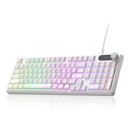 Imagem do Teclado Com Fio Furycube 98 Teclas Qwerty Com Teclado Numerico Rgb Silencioso Compativel Com Win Macos Usb Plug And Play Para Escritorio E Jogoscor Branco Ingles Us