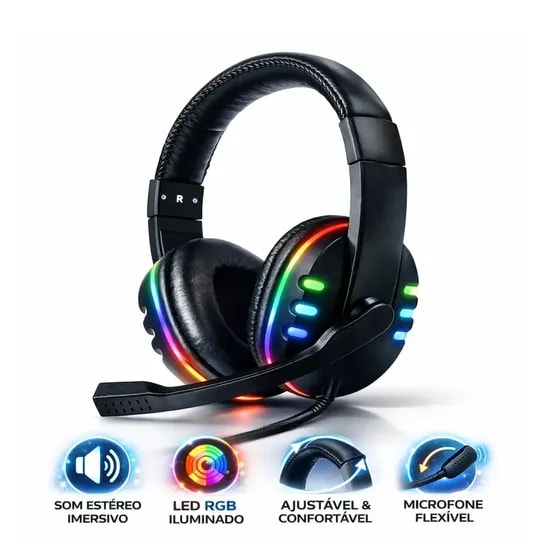 Imagem do Fone De Ouvido Headset Gamer Pc Rgb Com Microfone Xbox Playstation Videogame Jogos Computador Free Fire Cs Go Call Of Duty Landara