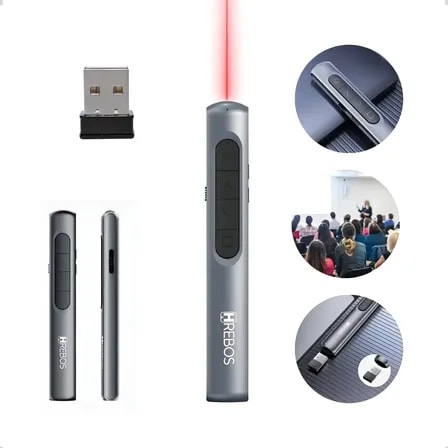 Imagem do Controle De Slides Caneta A Laser 100m Usb C Recarregavel Cinza Escuro