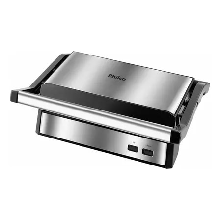 Imagem do Grill E Sanduicheira Antiaderente Philco 2 Em 1 Inox 180 Preto Com Inox 110v