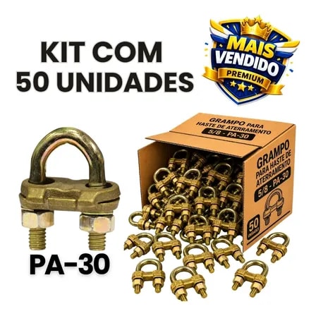 Imagem do Grampo U Conector Para Haste Terra Pa30 Betel Kit Com 50 Marrom Claro