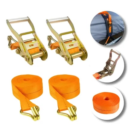 Imagem do Kit 3 Cinta Catraca Amarracao 1 5ton 35mm Transporte Carga Laranja