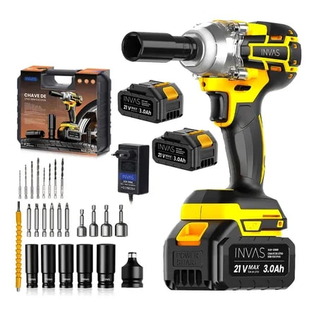 Imagem do Chave De Impacto Parafusadeira Furadeira Sem Fio 21v Alto Torque Bateria Jogo Brocas Mecanica Pneu
