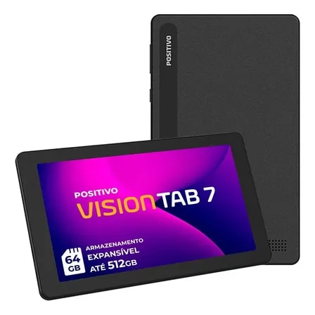 Imagem do Tablet Positivo Vision Tab 7 Processador Octa Core 3gb Ram 64gb Ssd Armazenamento Tela 7 Ips Bateria 3100mah Android 14 Go Wi Fi Preto
