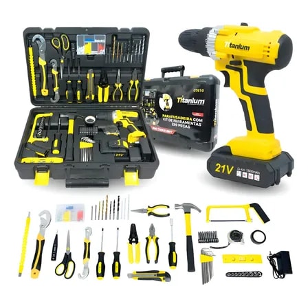 Imagem do Furadeira Parafusadeira 3 8 Bateria 21v Titanium C 299 Pcs Amarelo 21v