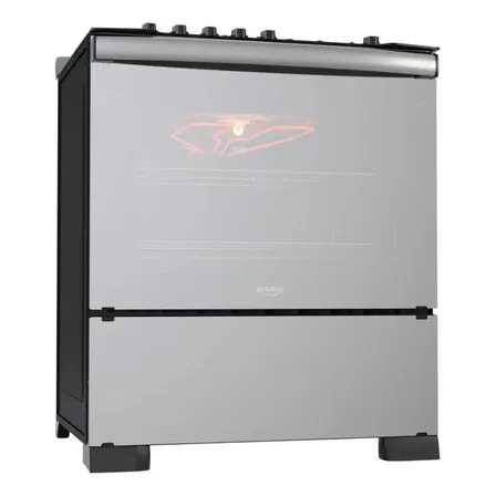 Imagem do Fogao 5 Bocas Dako Diplomata Glass Style Com Frente Espelhada Mesa De Vidro E Grill Com Timer E Tripla Chama Bivolt