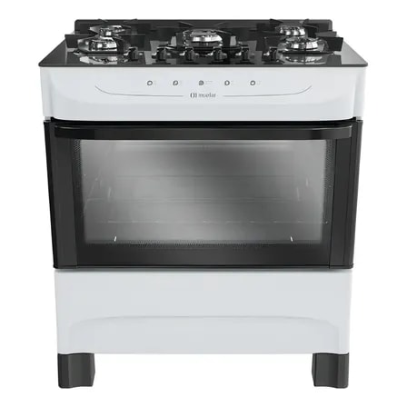 Imagem do Fogao Mueller Branco 5 Bocas Com Mesa De Vidro E Acendimento Mfv5bb 127 220v