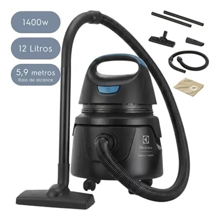 Imagem do Aspirador De Po E Agua Electrolux Compacto Potente 1400w Funcao Sopro 12l Total 5l Util Protetor Termico Awd01 Preto Azul 220v