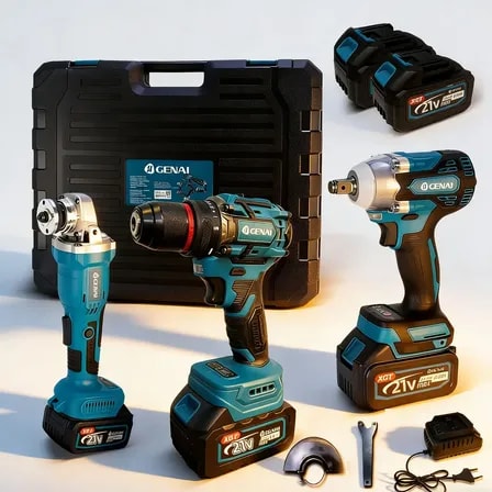 Imagem do Kit 3 Ferramentas Chave Impacto Parafusadeira Esmerilhadeira Gnai 127 220v Azul Azul Aco