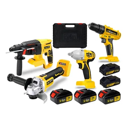 Imagem do Kit Ferramentas 4 Em 1 Martelete Rotativo Esmerilhadeira Chave De Impacto Parafusadeira 21v The Black Tools