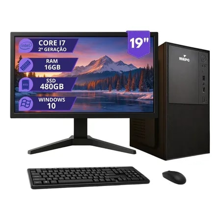 Imagem do Pc Computador Completo Intel I7 16gb Ssd 480gb Monitor 19 480 Gb 16 Gb Plada De Video Integrada
