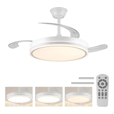 Imagem do Ventilador De Teto Led Silencioso Nepul Turbo Com 3 Pas Retrateis E Controle Remoto Branco 42 1 067 M 50hz 60hz 127 220v Transparente Abs