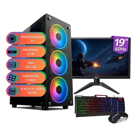 Imagem do Pc Gamer Up Starter Pro I7 8gb Sdd240 Rx550 Monitor19 Win11