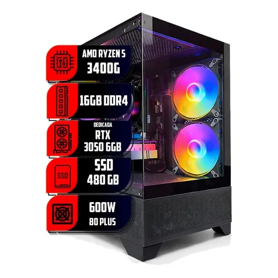 Imagem do Pc Completo Ryzen 5 3400g 16gb Ssd 480gb Mon 18 5 Kit Rgb