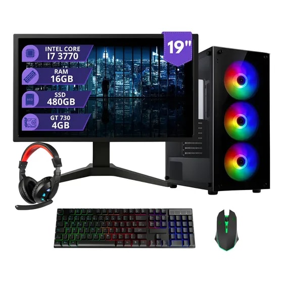 Imagem do Pc Gamer I7 3 4ghz 16gb Ssd 480gb Placa Video 4gb Monitor 19