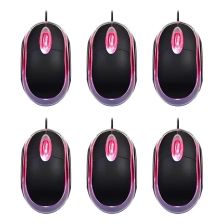 Imagem do Kit 6 Mouse Basico Led Plug Play Simples Notebook Pc Nf Preto
