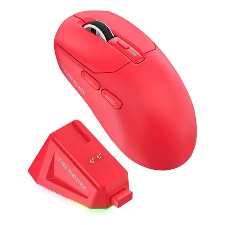 Imagem do Mouse Gamer Sem Fio Fire Phoenix 24000dpi Paw3311 Bk R3x Cor Vermelho