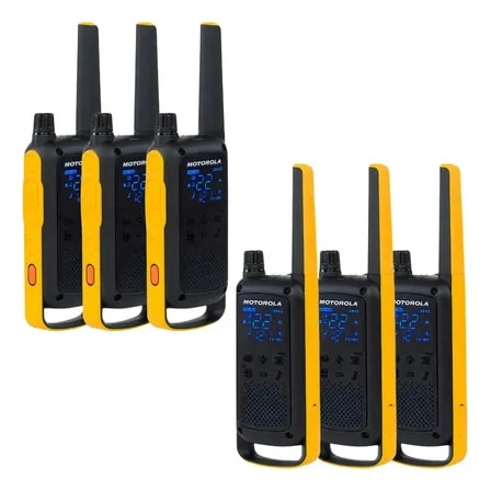 Imagem do Kit 6x Radio Comunicador Motorola T470br Ht Talkabout Ate 2km Na Cidade Ate 35km Na Montanha Sem Interferencia Amarelo E Preto Frs 127 220v