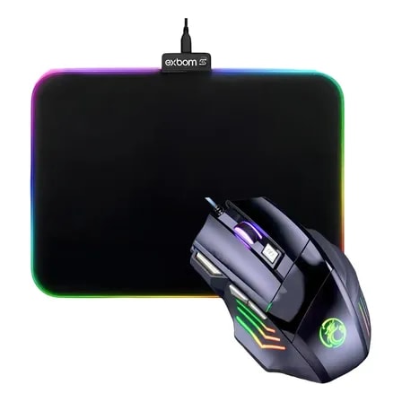 Imagem do Combo Gamer Mouse Rgb 7 Botoes Mouse Pad Grande Cor Preto Preto
