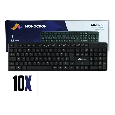 Imagem do Pack 10 Teclados Monocron Mn8236 Usb Com Fio Abnt2 Portugues Brasil Preto