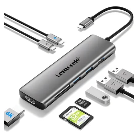 Imagem do Lemoreletc38l Hub Adapter Usb C 3 0 8 In1 Hdmi 4k Tf Sd Cinza