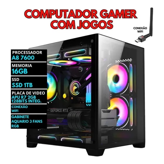 Imagem do Pc Gamer Com Jogos Amd A8 16gb Ssd 1tb Aquario Wifi