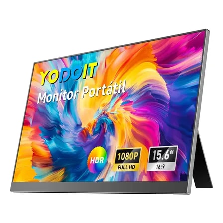 Imagem do Yodoit Monitor 15 6 Portatil Suporte Fhd Gamer Ips 60 Hz Preto 127 220v