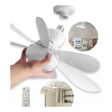 Imagem do Ventilador De Teto Silencioso Economico Com Luz Led Lampada Top Embutida 3 Cores Ajustaveis Modos Timer Controle Remoto 80w Branco 127 220v Plastico