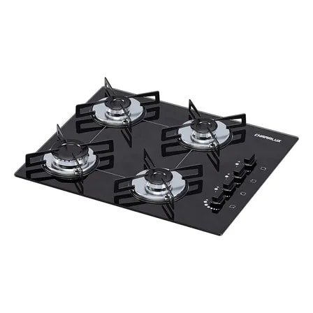 Imagem do Cooktop 4 Bocas Chamalux Ultra Chama Bivolt Trempe De Chapa Preto 127 220v